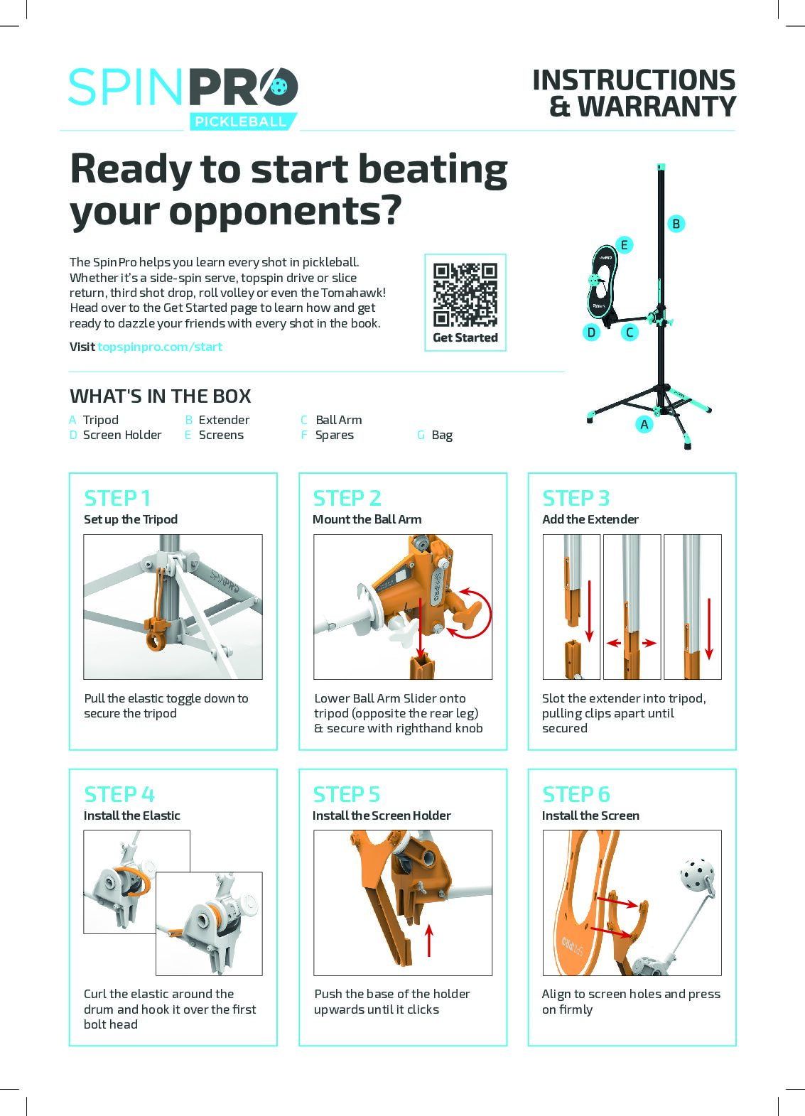 SpinPro für Pickleball Gebrauchsanweisung PDF