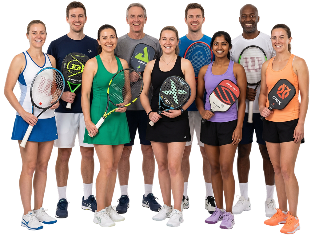 Tennis-, Pickleball- und Padel-Spieler, die bei der TopspinPro Academy trainieren
