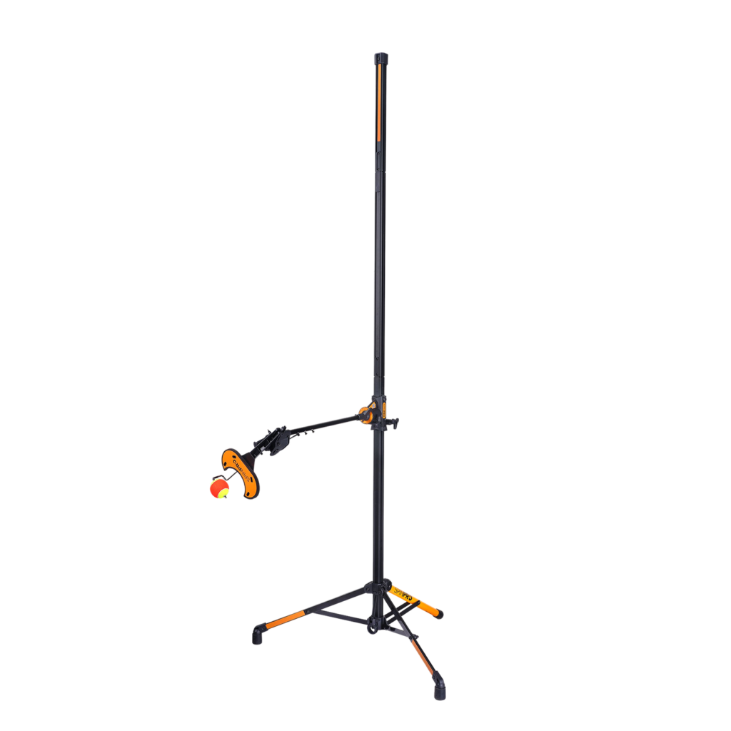 The SpinPro for Padel set at serve height, seen at an angle