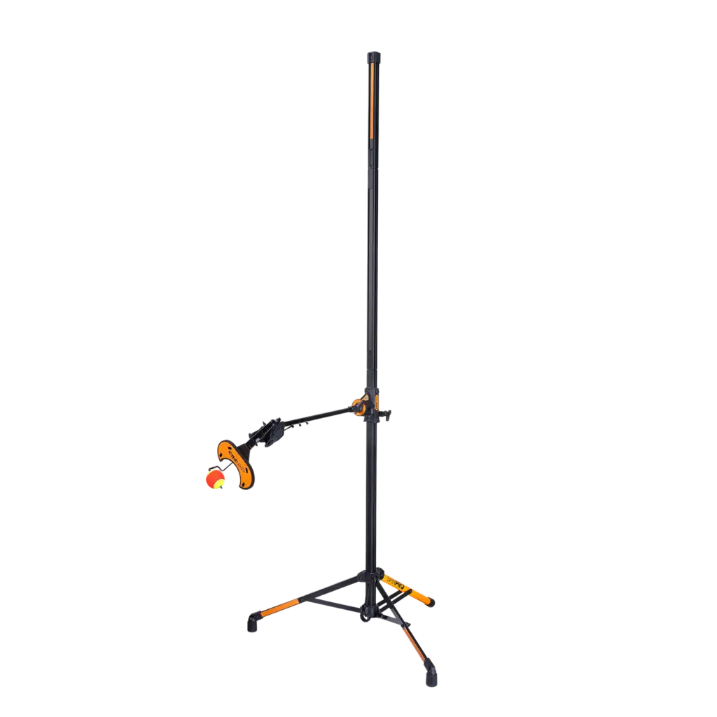 The SpinPro for Padel set at serve height, seen at an angle