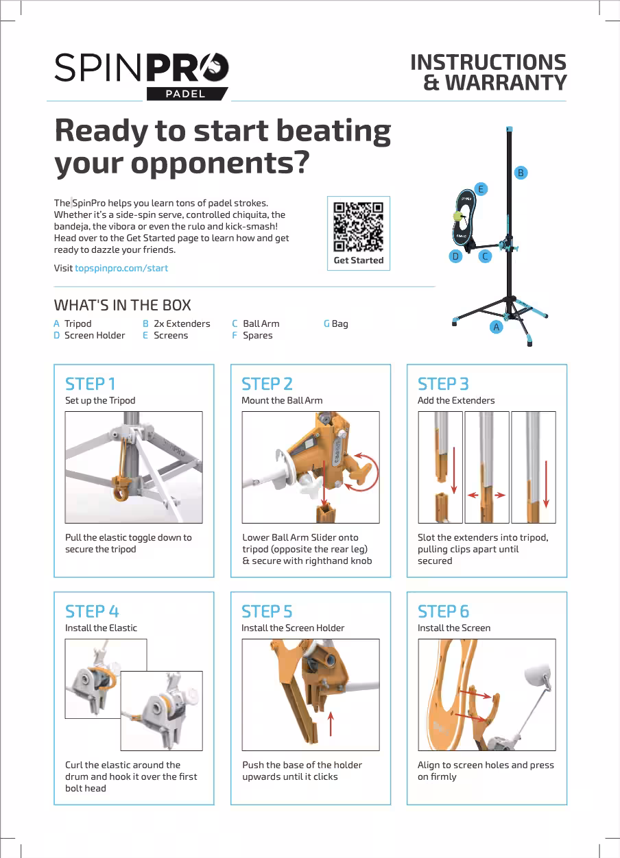 SpinPro for Padel Usage Instructions PDF